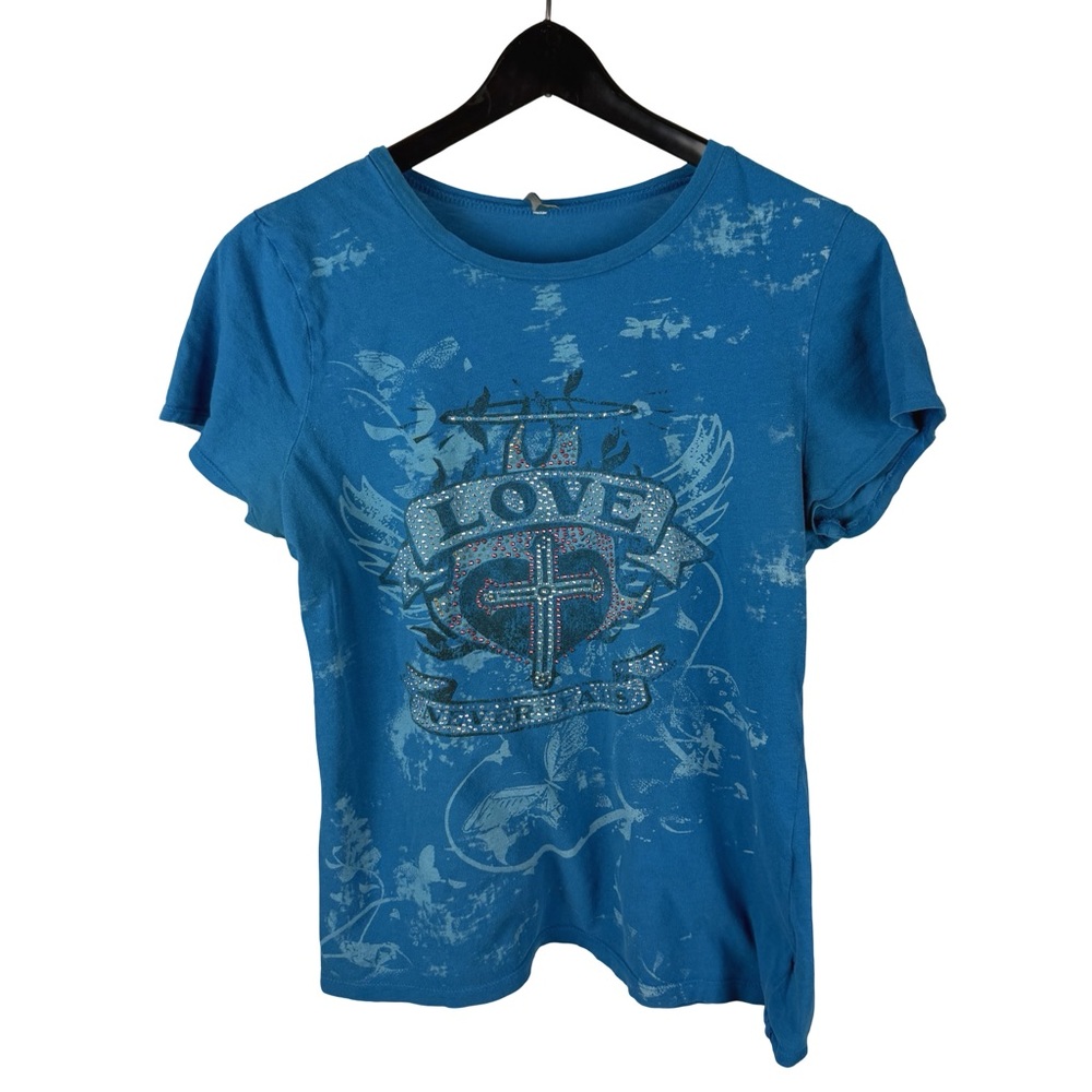Women’s Y2K MAXI Love Never Fails Rhinestone Cute Baby Style Shirt Size 1X